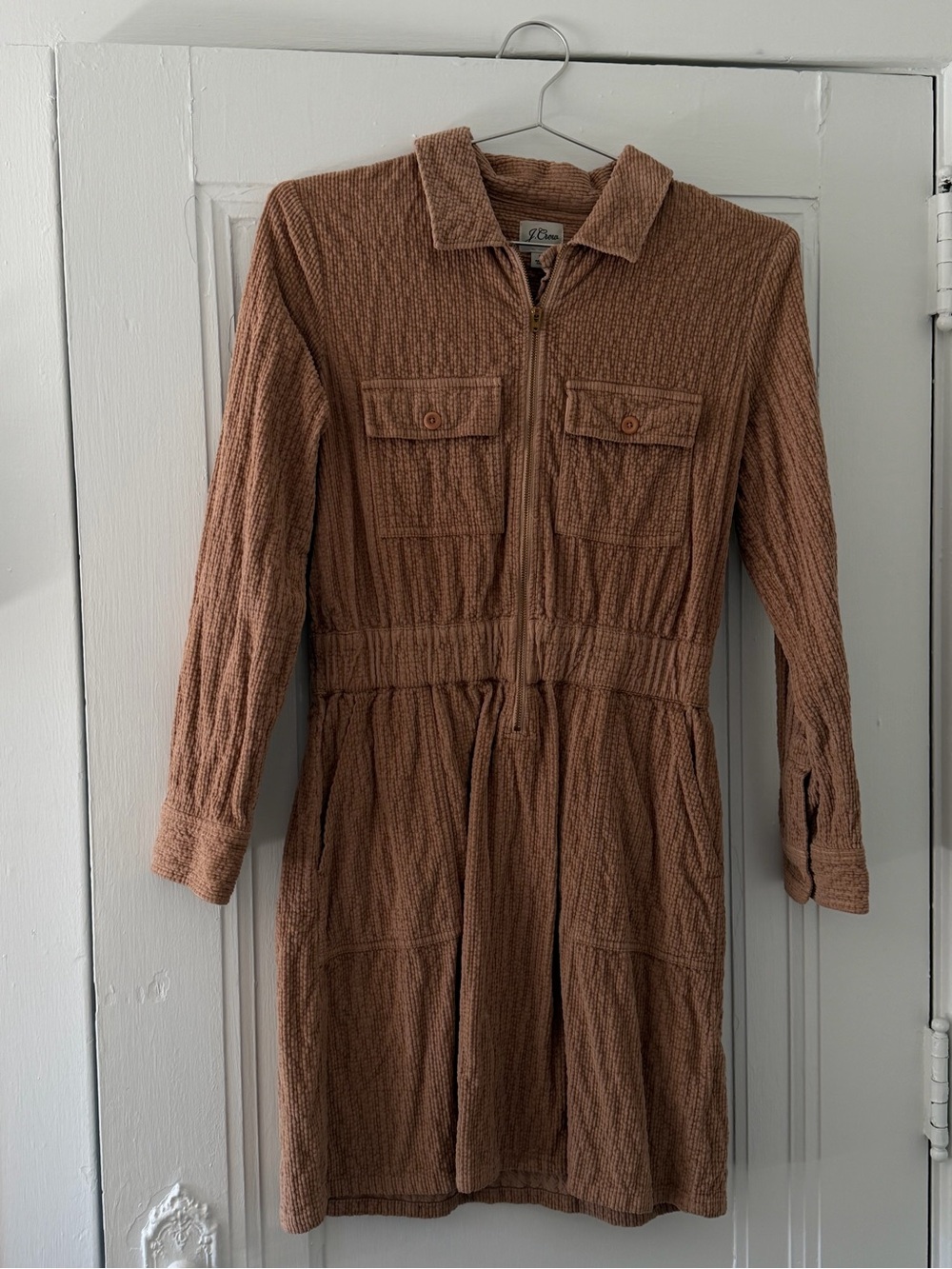 J Crew Corduroy Cotton Zip Front Tan Dress